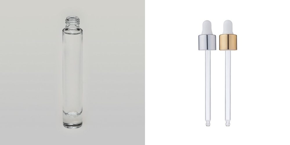 1/3 oz (10ml) Deluxe Round Clear Glass Bottle (Heavy Base Bottom) with Serum Droppers - Image 2