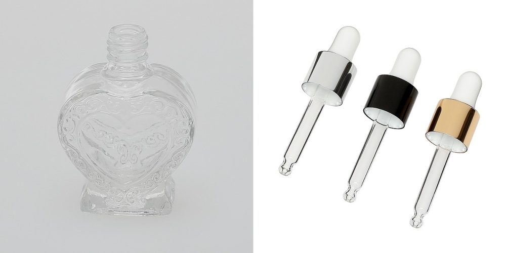 1/2 oz (15ml) Heart-Shaped Clear Glass Bottle with Serum Droppers - Image 2