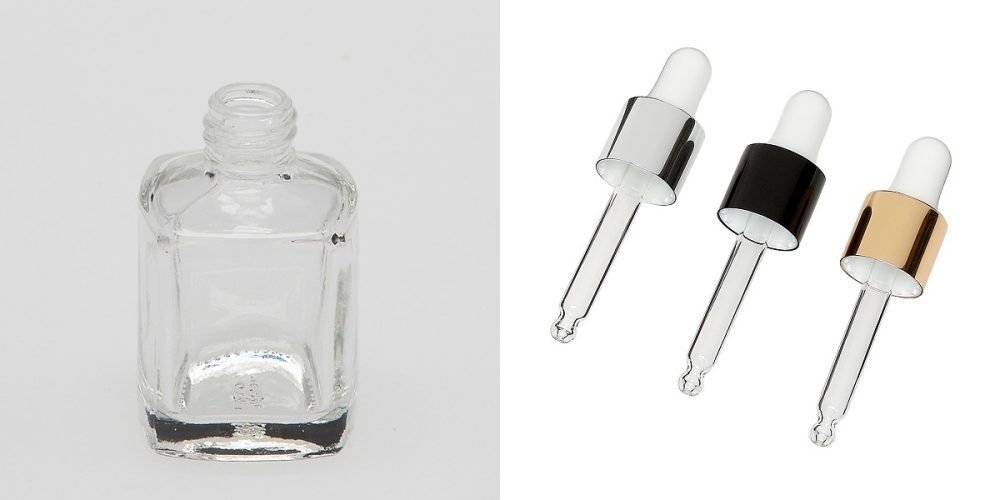 1/2 oz (15ml) Square Clear Glass Bottle with Serum Droppers - Image 2