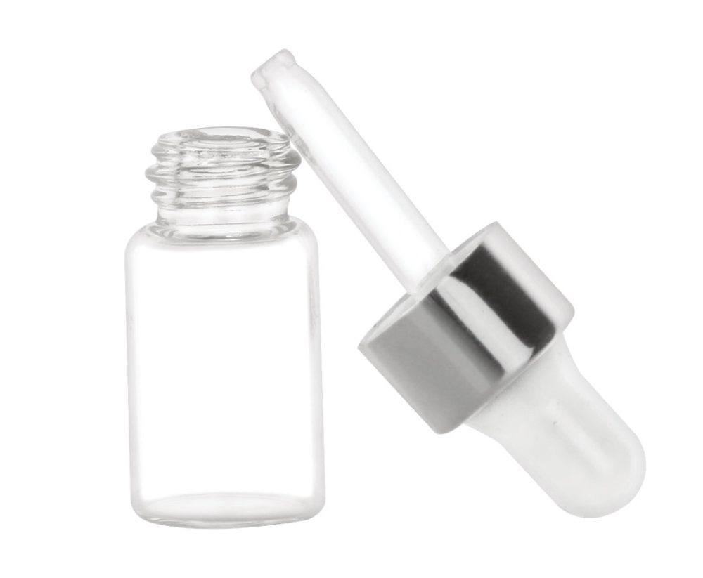 3ml Clear Cylinder Glass Bottle with Silver Serum Droppers - Image 2