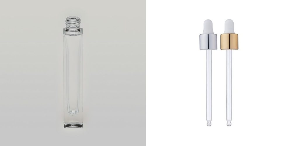 1/3 oz (10ml) Deluxe Square Clear Glass Bottle (Heavy Base Bottom) with Serum Droppers - Image 3