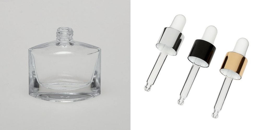 1/2 oz (15ml) Elegant  Eye-Shaped Clear Glass Bottle (Heavy Base Bottom) with Serum Droppers - Image 2