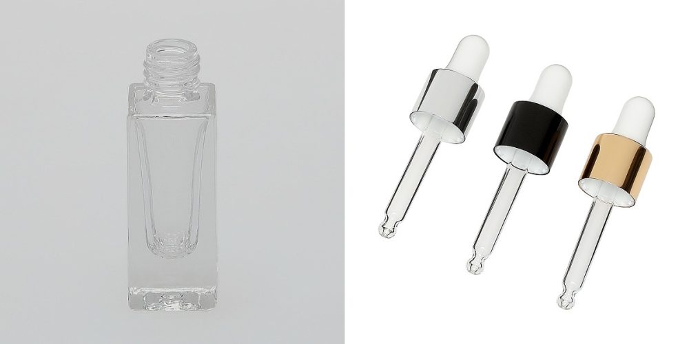 1/6 oz (5ml) Clear Glass Deluxe Square Bottle (Heavy Base Bottom) with Serum Droppers - Image 2