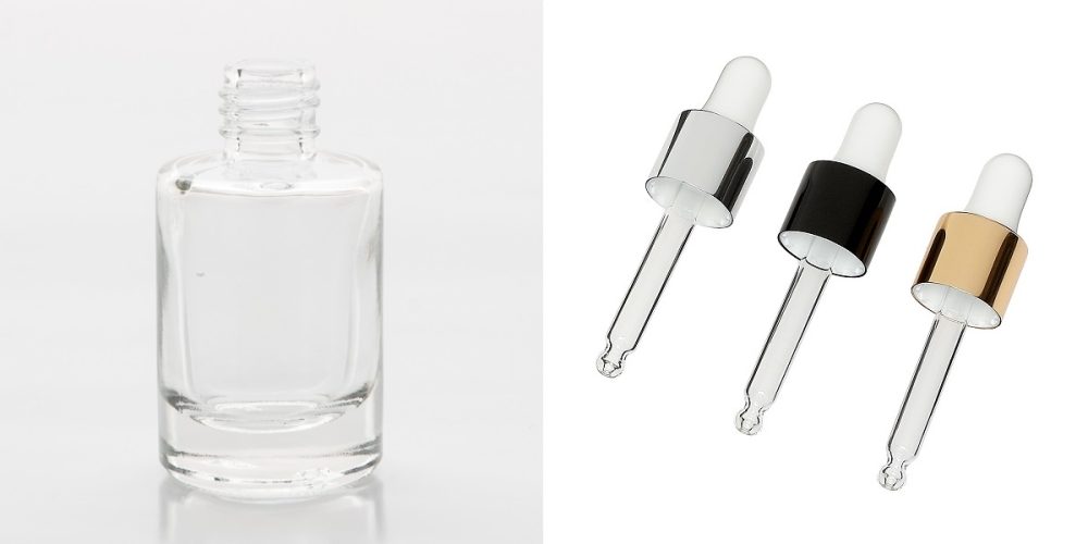 1/3 oz (10ml) Short Cylinder Clear Glass Bottle (Heavy Base Bottom) with Serum Droppers - Image 2