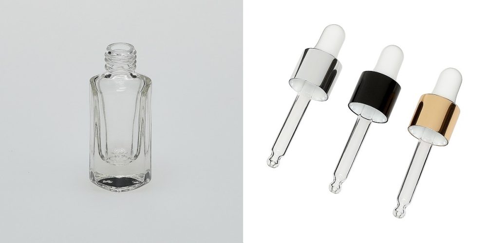 1/4 oz (7.5ml) Deluxe Beveled-Square Clear Glass  Bottle (Heavy Base Bottom) with Serum Droppers - Image 2