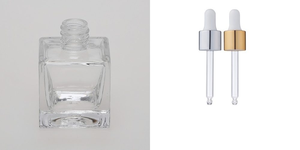 1 oz (30ml) Cube-Shaped Clear Glass Bottle (Heavy Base Bottom) with Serum Droppers - Image 3