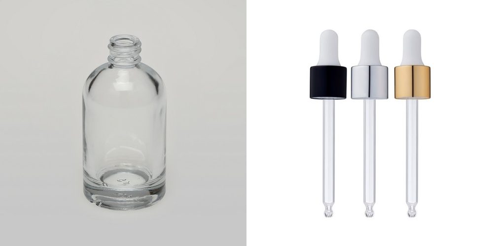 1.7 oz (50ml) Barrel-Style Clear Glass Bottle (Heavy Base Bottom) with Serum Droppers - Image 3