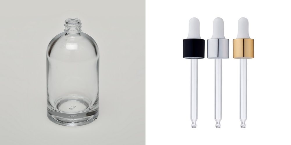 3.4 oz (100ml) Barrel-Style Clear Glass Bottle (Heavy Base Bottom) with Serum Droppers - Image 2