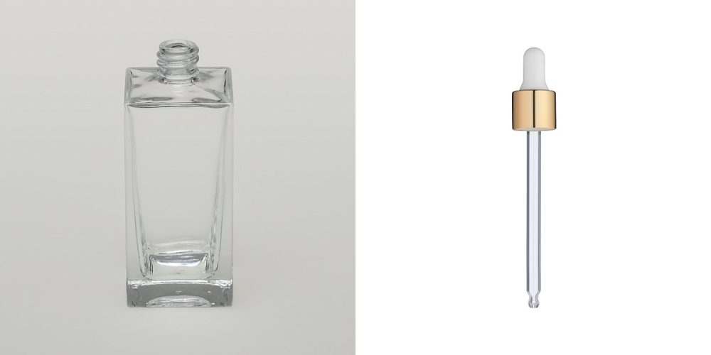 3.4 oz (100ml) Tall Square Clear Glass Bottle (Heavy Base Bottom) with Serum Droppers - Image 4