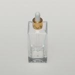 3.4 oz (100ml) Tall Square Clear Glass Bottle (Heavy Base Bottom) with Serum Droppers