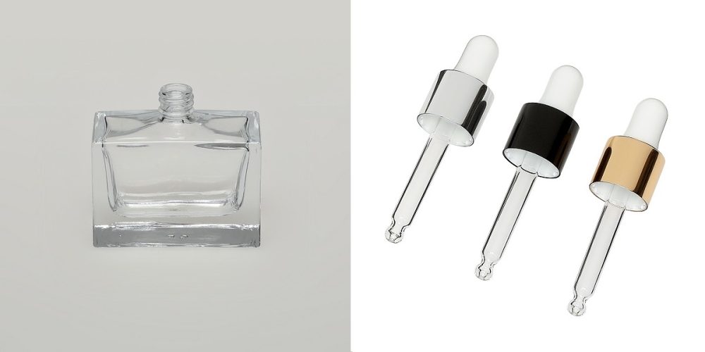 1 oz (30ml) Elegant-Square Wide Clear Glass Bottle (Heavy Base Bottom) with Serum Droppers - Image 3