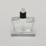 1 oz (30ml) Elegant-Square Wide Clear Glass Bottle (Heavy Base Bottom) with Serum Droppers