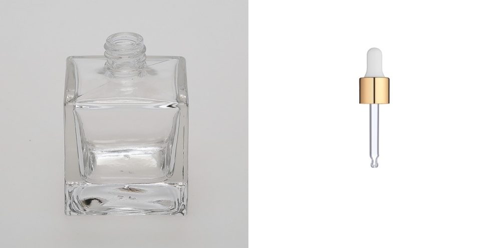 2 oz (60ml) Cube-Shaped Clear Glass Bottle (Heavy Base Bottom) with Serum Droppers - Image 4