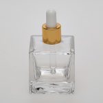 2 oz (60ml) Cube-Shaped Clear Glass Bottle (Heavy Base Bottom) with Serum Droppers