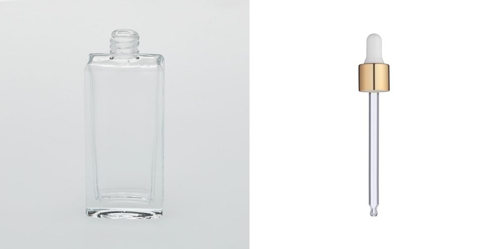 1.8 oz (55ml) Tall Elegant Square Clear Glass Bottle (Heavy Base Bottom) with Serum Droppers - Image 4