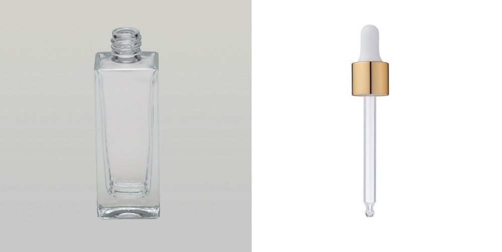 1.7 oz (50ml) Deluxe Tall Square Slim Clear Glass Bottle with Serum Droppers - Image 2