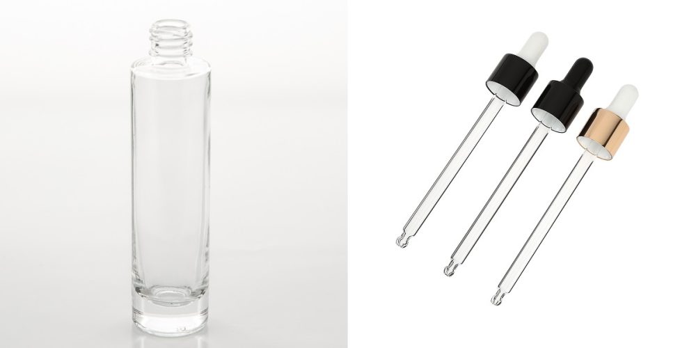 1.7 oz (50ml) Slim Clear Glass Cylinder Bottle (Heavy Base Bottom) with Serum Droppers - Image 3