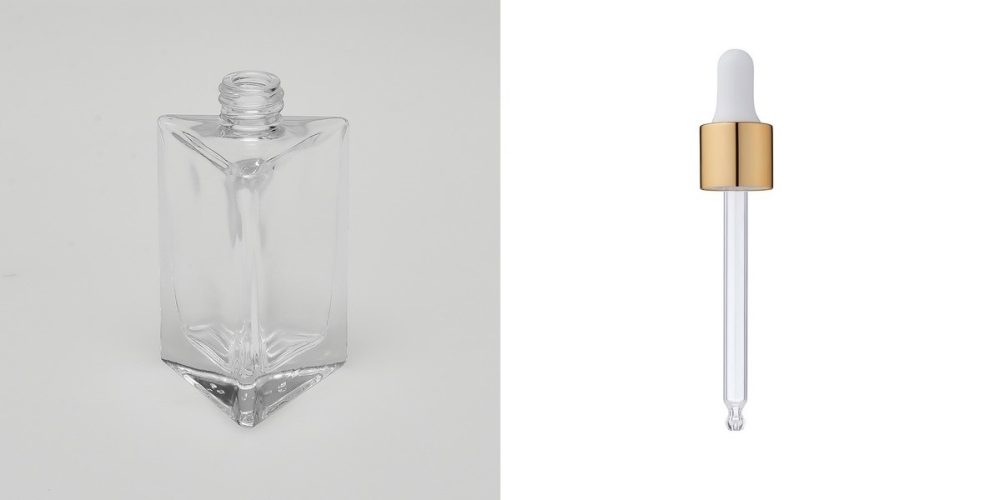 1.7 oz (50ml) Deluxe Triangle-Shaped Clear Glass Bottle (Heavy Base Bottom) with Serum Droppers - Image 2