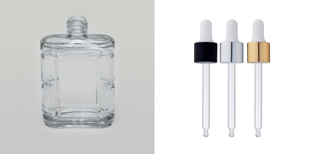 2 oz (60ml) Door-Square Clear Glass Bottle with Serum Droppers - Image 2