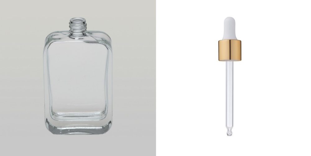 3.4 oz (100ml) Curved-Square Clear Glass Bottle (Heavy Base Bottom) with Serum Droppers - Image 2