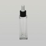 1 oz (30ml) Deluxe-Sharp Square Clear Glass Bottle (Semi-Heavy Base Bottom) with Serum Droppers